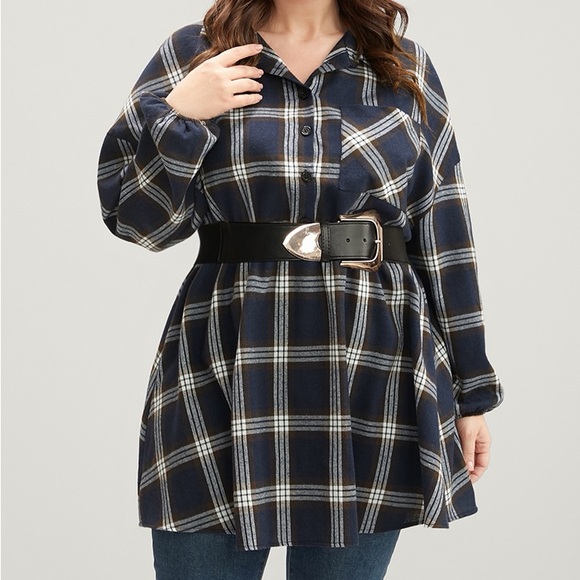 BloomChic Tops - BloomChic Navy Plaid Flannel Long Sleeve Tunic Top Plus Size 6X (30)